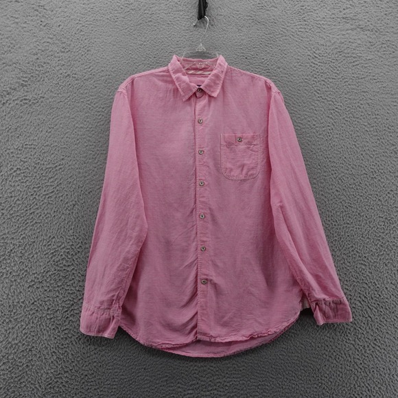 Tommy Bahama Linen Blend Shirt Medium Pink Check Button Front Long‎ Sleeve Mens - Picture 1 of 12